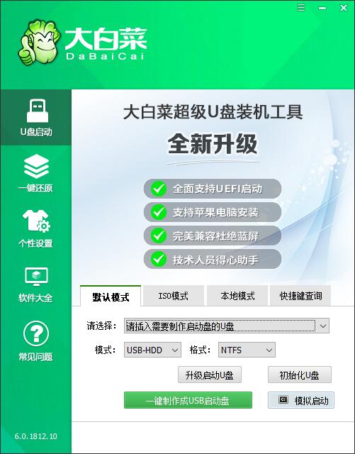 大白菜U盤啟動(dòng)盤制作工具V6.0巔峰二合一